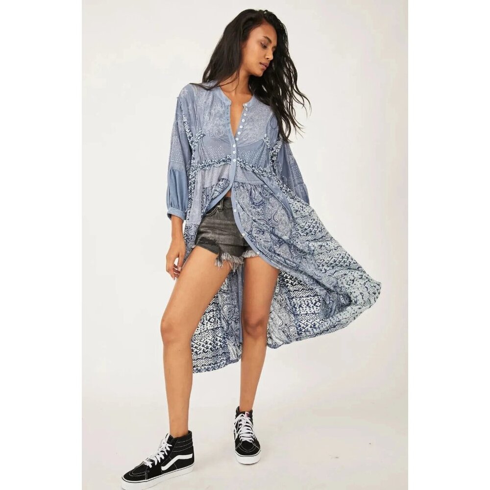Free People Oh My Maxi Top Buttondown Embroidered S